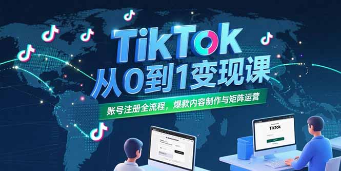 TikTok从0到1变现课,账号注册全流程,爆款内容制作与矩阵运营-优优云网创