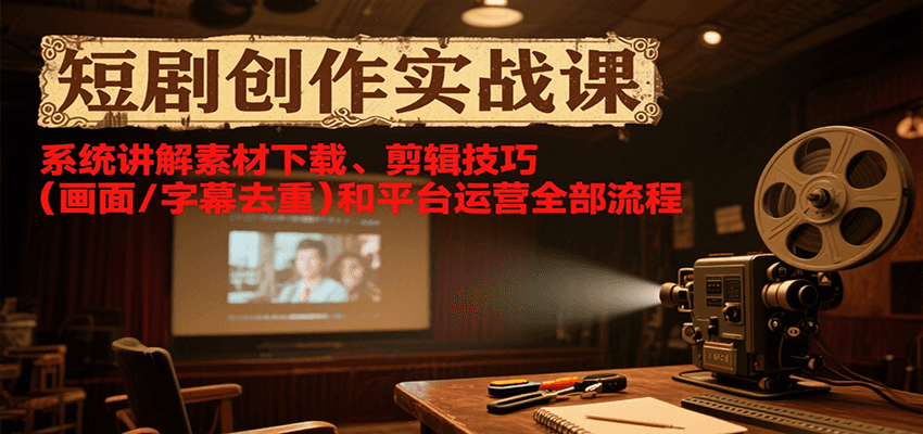 短剧创作实战课,系统讲解素材下载、剪辑技巧(画面/字幕去重)和平台运营全部流程-优优云网创