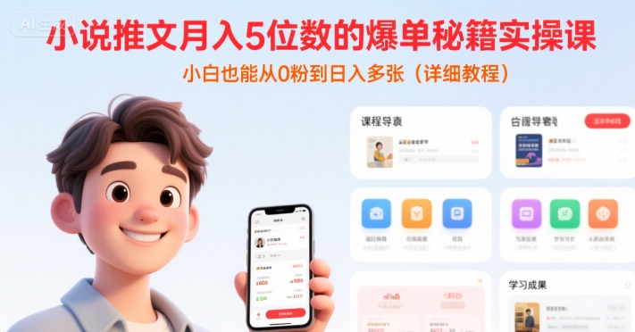 小说推文月入5位数的爆单秘籍实操课,,小白也能从0粉到日入多张(详细教程)