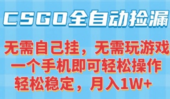 CSGO自动捡漏项目,最新独家玩法,一个手机可操作,新手小白轻松月入1W+,操作简单易上手【揭秘】-优优云网创